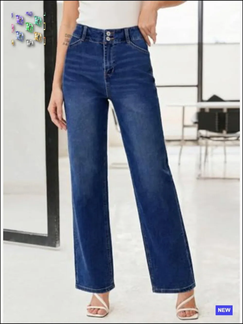 High Waisted Wide Leg Jeans Stretchy Tummy Control Straight Denim Pants - Picture 5 of 7